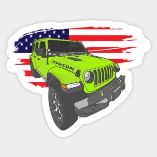 Jeep Wrangler with American Flag - Green Sticker